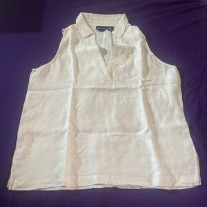 Jones New York Cream Linen Sleeveless Collared V-Neck Camisole